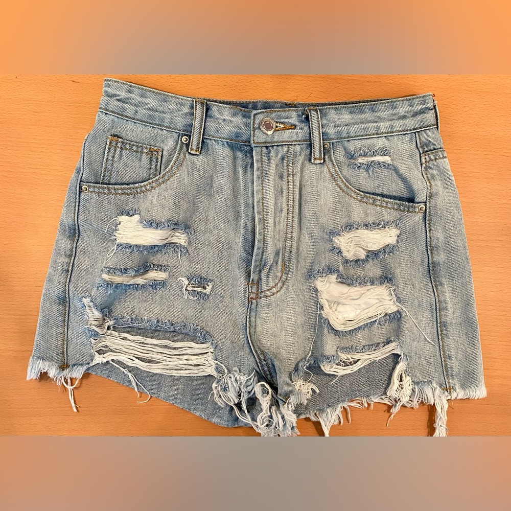 SHEIN Light Blue Distressed Jean Shorts